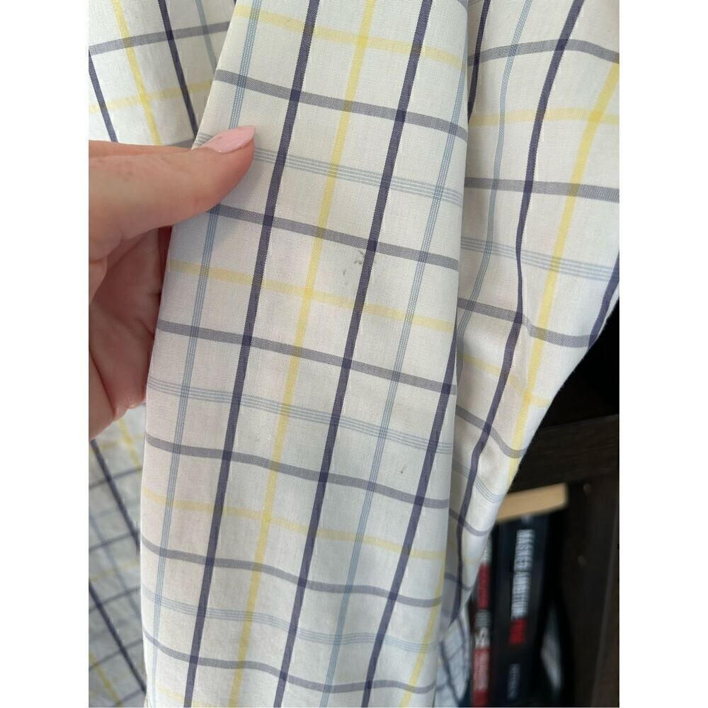🐿️ Banana Republic White Yellow Blue Plaid Button Front Top SM 14-14.5” 32-33” - Picture 6 of 7